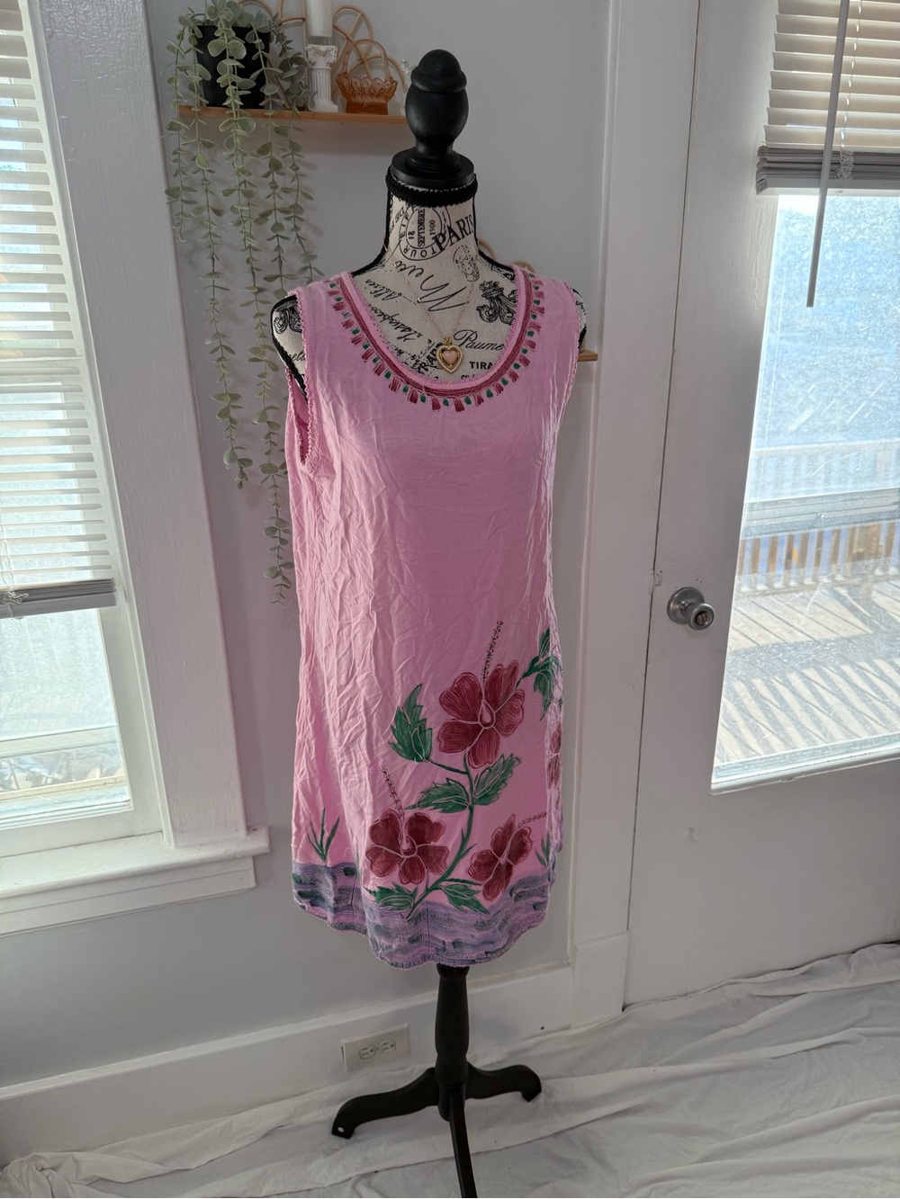 India Boutique Pink Embroidered Neckline Dress